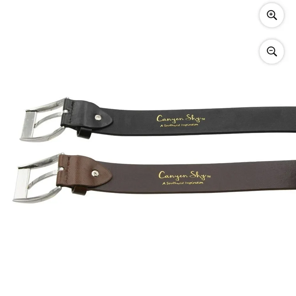 Canyon Sky Men's Leather Belt 2 pc Set Embossed Brown & Black Size 42 New in pkg